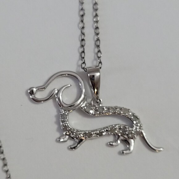 Dog Diamond Sterling Pendant Necklace Dachshund Weenie Doxie Dog Lover - Picture 5 of 16